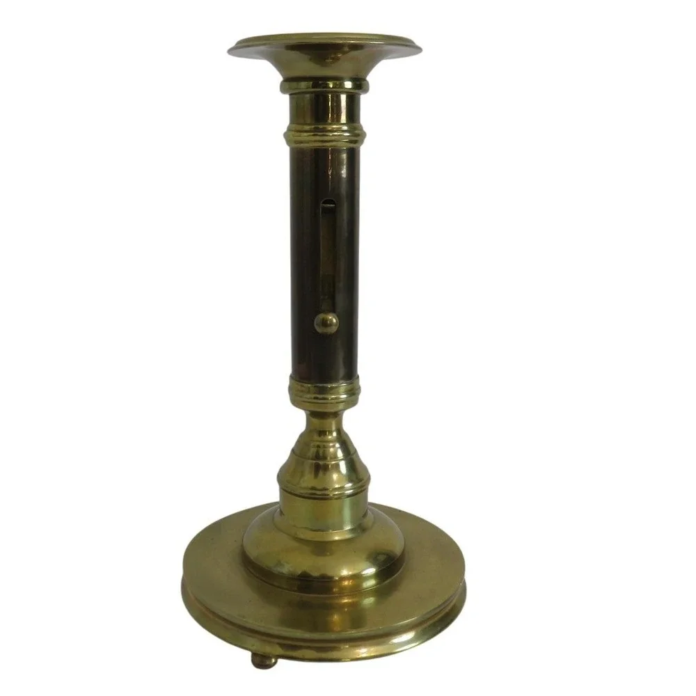 Vintage Brass Candlestick Holder Dark Pillar Accent Push Up Adjustable Candle‎
